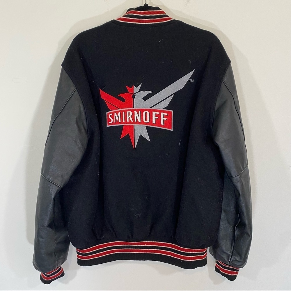 Vintage Smirnoff Vodka Leather Sleeve Varsity Letterman Bomber Jacket Red Large